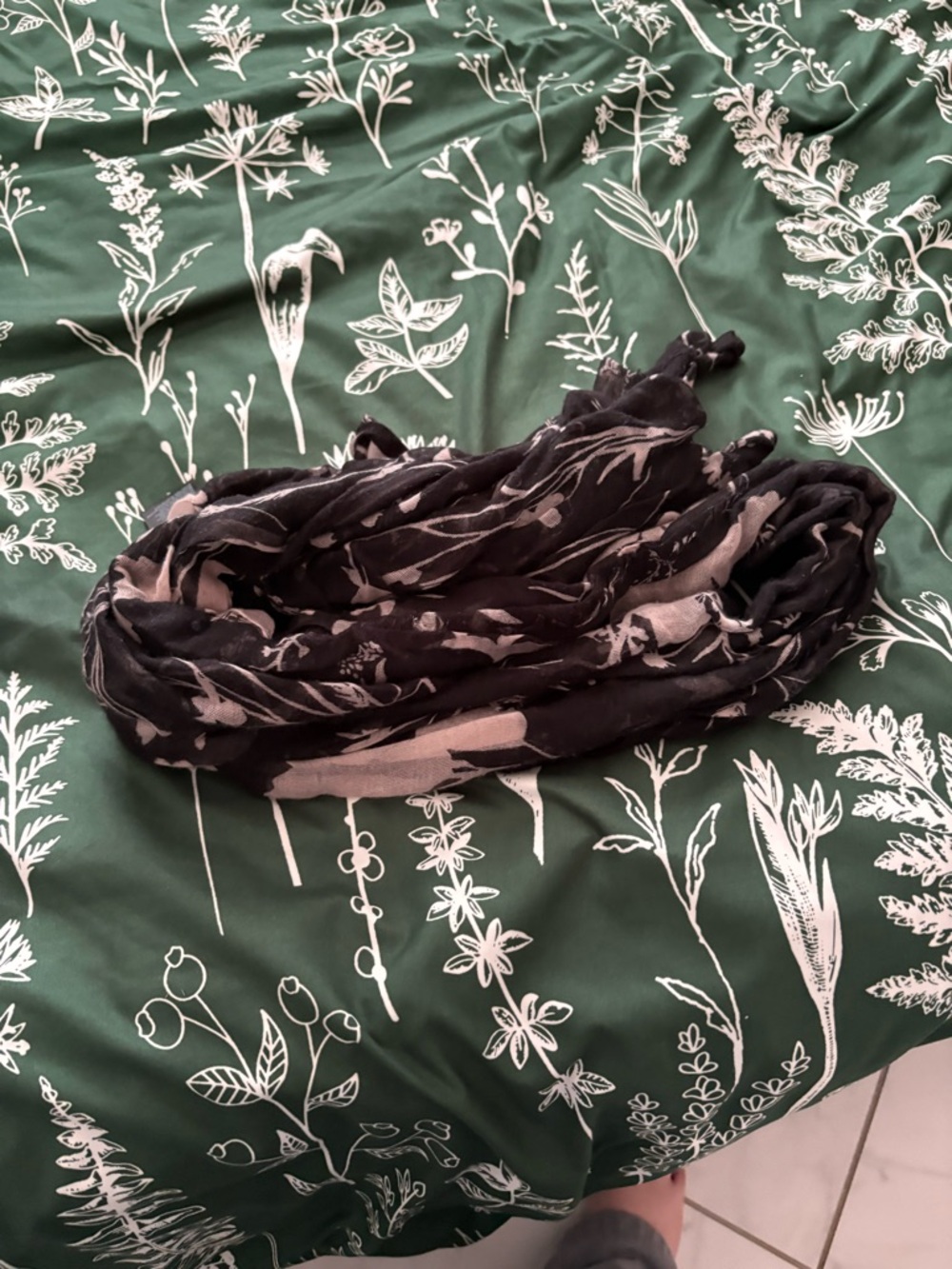 LOFT Black and Beige Floral Print Lightweight Scarf